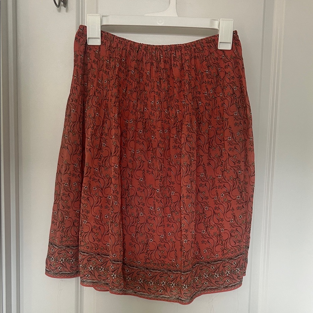 Max Studio Coral Colored A-Line Skirt with Floral Design